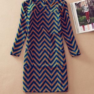 Gorgeous blue and orange print long sleeve dress